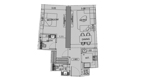 Планировка квартиры 1 спальня в ЖК Binghatti Aquarise № 11008 (2D)