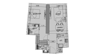 Apartment floor plan, 1 bedroom in Binghatti Aquarise No. 11008