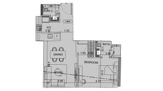Apartment floor plan, 1 bedroom in Binghatti Aquarise No. 11007