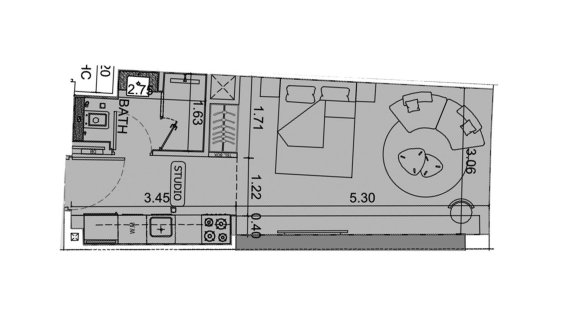 Apartment floor plan in Binghatti Aquarise No. 11012 (2D)