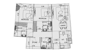 Apartment floor plan, 2 bedrooms in Binghatti Aquarise No. 11009